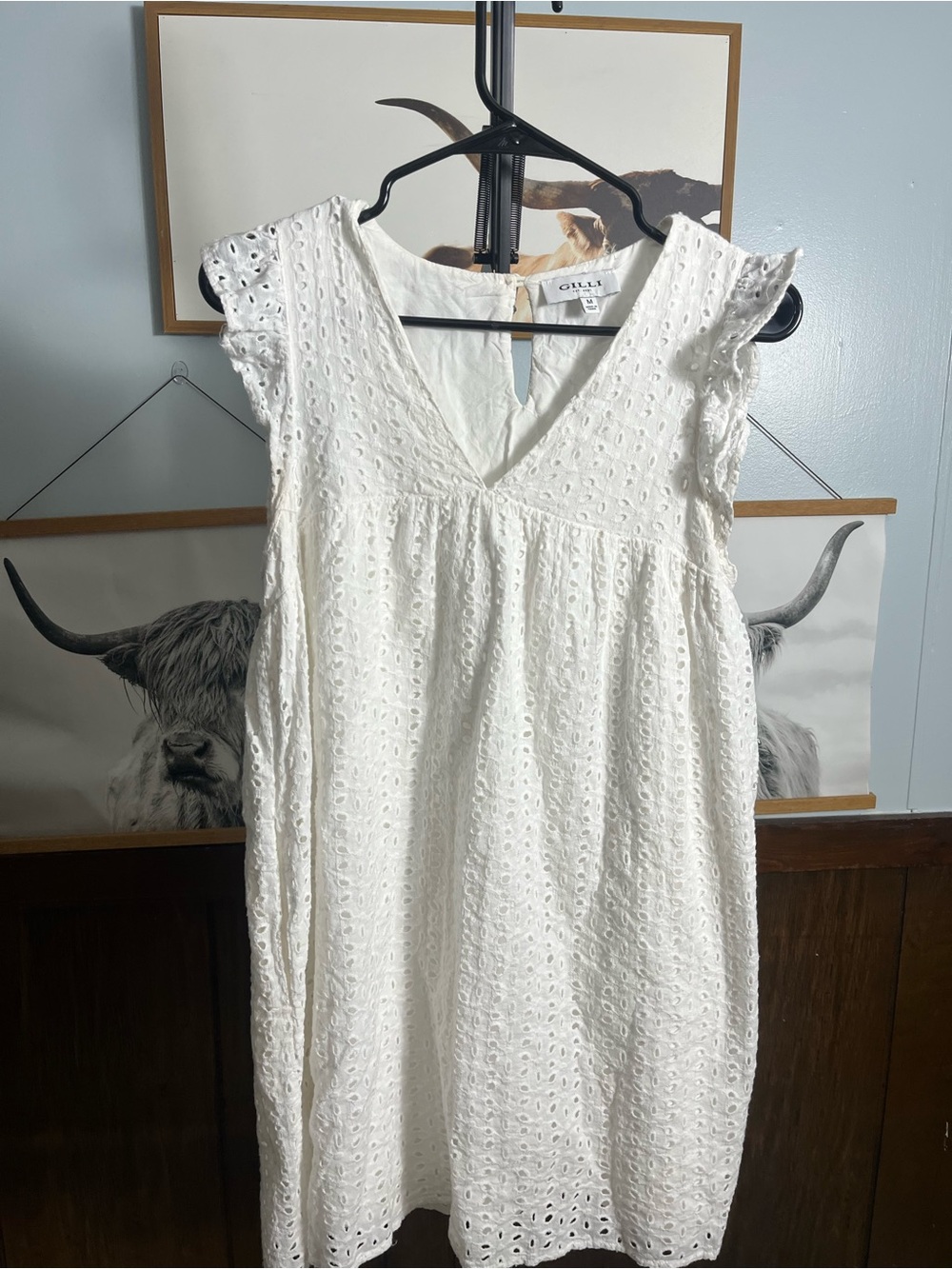 Gilli White Eyelet V-Neck Sleeveless Summer Dress